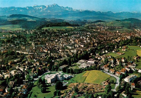 St Gallen SG Fliegeraufnahme mit Hochschule und Sänt