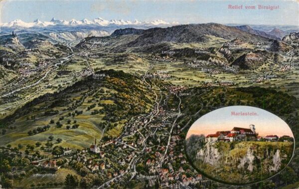 Mariastein Basel Panoramakarte vom Birsigtal