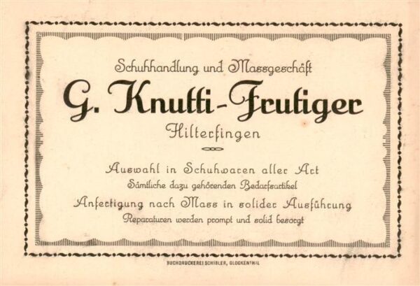 Hilterfingen Thunersee BE Schuhhandlung Knutti-Frutiger Visitenka