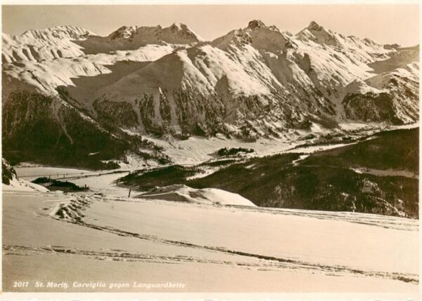 St Moritz GR Winterpanorama Corviglia gegen Languard