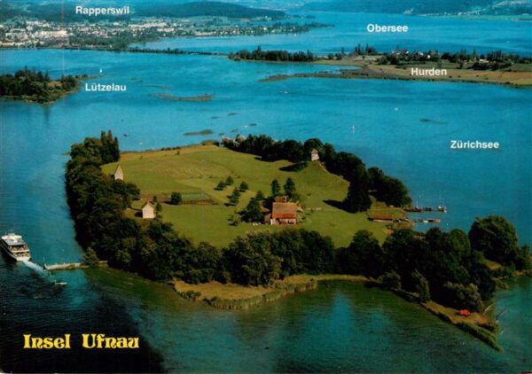 Insel Ufenau Ufnau Zuerichsee SZ Fliegeraufnahme mit Lützelau Rapperswil