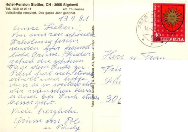 Sigriswil BE Hotel Pension Stettler am Thunersee Alp – Bild 2