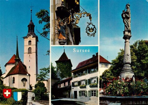 Sursee LU Kirche Wirtshausschild Gasthaus Brunnen