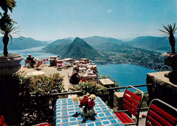 Lugano Lago di Lugano TI Gipfelrestaurant Monte Bre Panorama