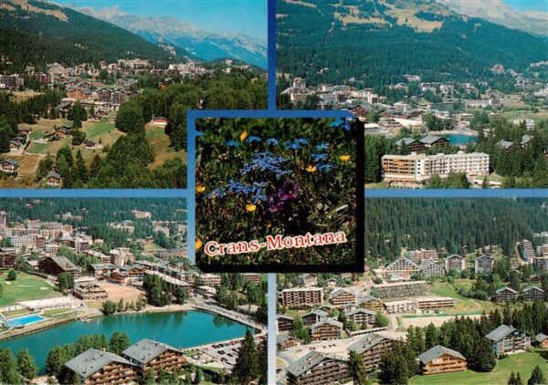Crans-Montana VS Panorama Teilansichten Hotels See Alpen