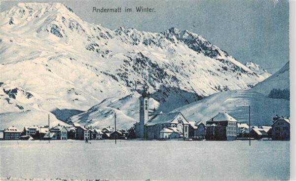 Andermatt UR Ortsansicht mit Kirche Winterpanorama