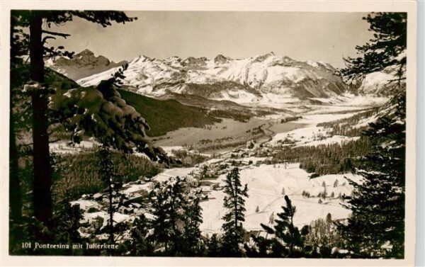 Pontresina Winterpanorama Blick gegen Julierkette