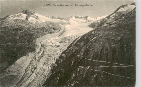 Furkastrasse UR mit Rhonegletscher Alpenpass Serpentine