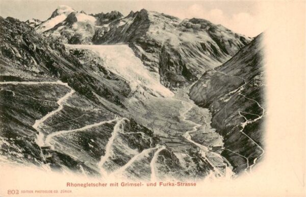 Rhonegletscher Glacier du Rhone VS mit Grimsel- und Furkastrasse Alpenpass