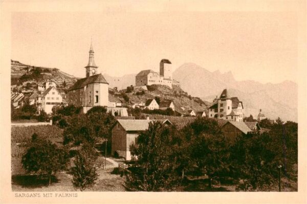 Sargans SG Ortsansicht Kirche Schloss Blick gegen