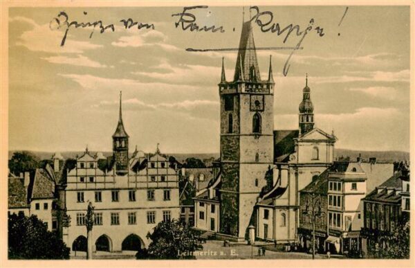 Leitmeritz Litomerice Nordboehmen Ortspartie mit Kirche