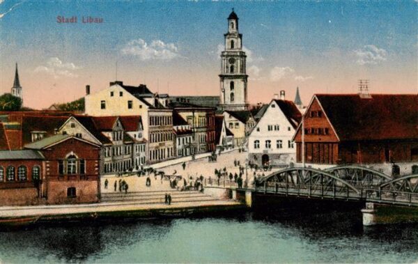 Libau Liepaja Latvia Teilansicht mit Kirche und Bruecke Feldpost