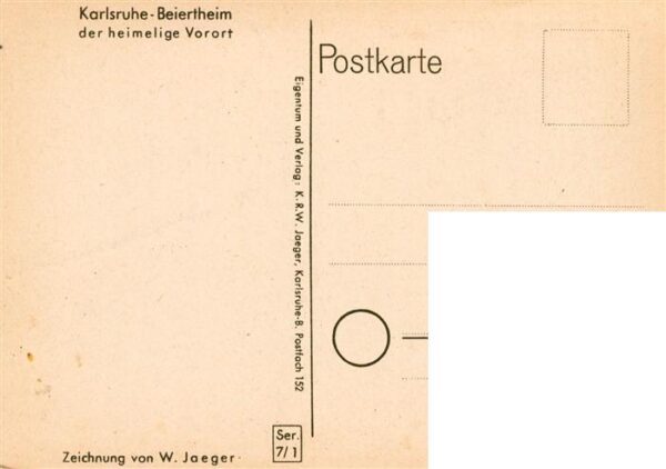 Beiertheim Karlsruhe Der heimilige Vorort Zeichnung von W. Jaeger Kuenstlerkarte – Bild 2