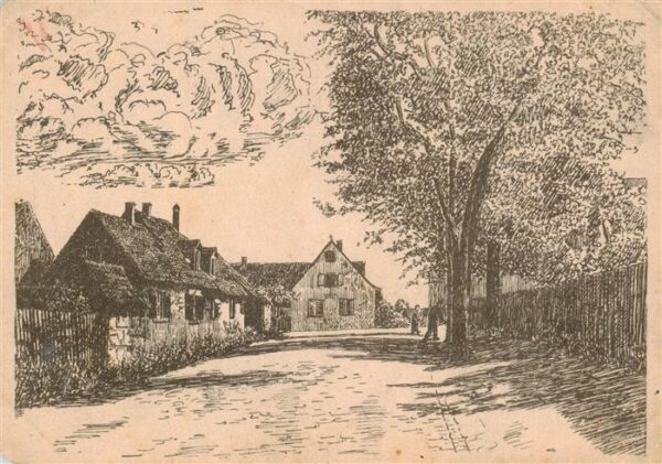 Beiertheim Karlsruhe Der heimilige Vorort Zeichnung von W. Jaeger Kuenstlerkarte