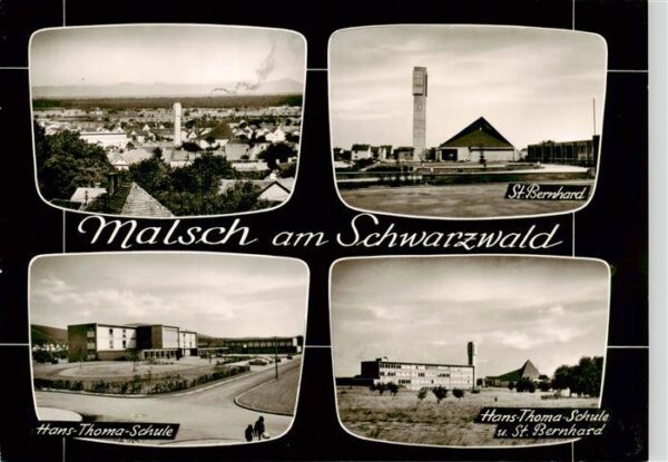 Malsch Karlsruhe Panorama St. Bernhard Kirche Hans-Thoma-Schule Bromsilber