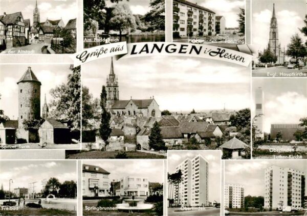 Langen Hessen Altstadt Paddelteich Oberlinden Forstring Kirche Spitzer Turm Stad