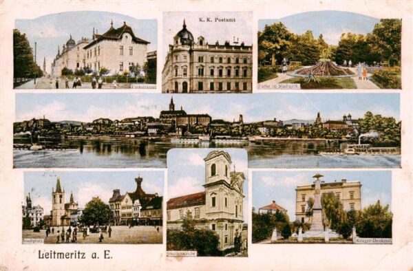 Leitmeritz Litomerice CZ Parkstrasse Postamt Stadtpark Panorama Stadtplatz Kirch