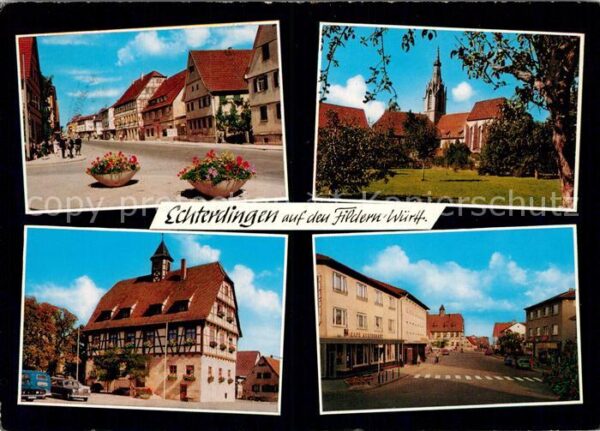 Echterdingen Strassenpartie Kirche Rathaus Strassenp