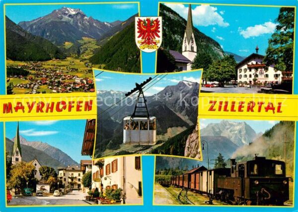 Mayrhofen Zillertal Panorama Güterzug Kirche Ortsansichten