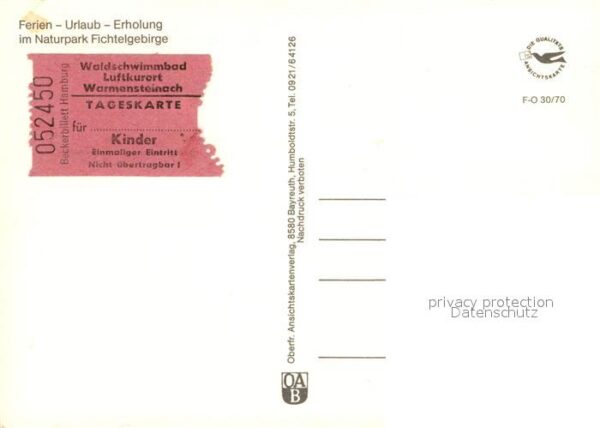 Liederkarte Fichtelgebirgslied Asenturm Warmenstein – Bild 2