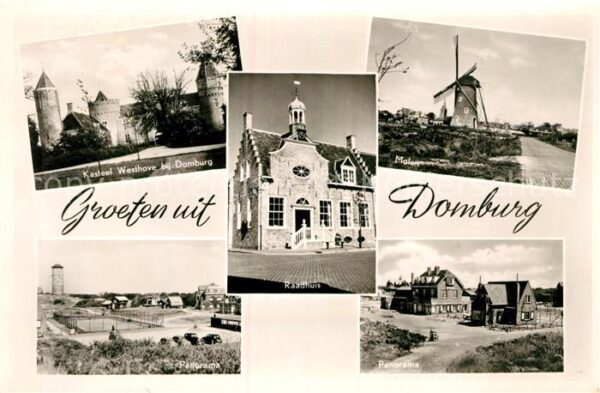 Domburg Kasteel Westhove Raadhuis Molen Panoram