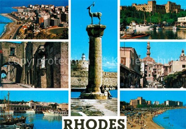 Rhodos Rhodes Aegaeis Teilansichten Hafen Säule Schloss Stran