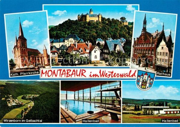 Montabaur Westerwald Rathaus Hallenbad Pfarrkirche Panorama