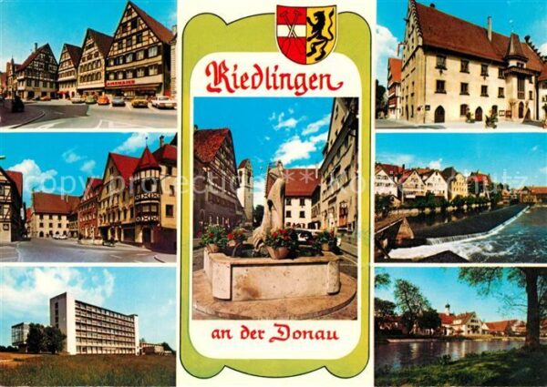 Riedlingen Donau Fachwerkhäuser Brunnen Hochhaus