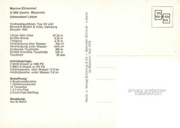 U-Boot Unterseeboot Submarine Sous-Marin U 995 Marine-Ehrenmal Laboe – Bild 2