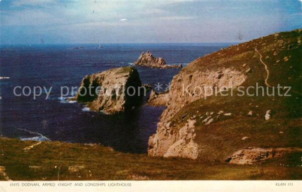 Cornwall UK Enys Doonan Armed Knight and Longships