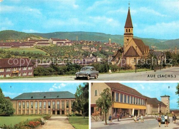 Aue Erzgebirge Stadtbild mit Kirche Kulturhaus Ernst T