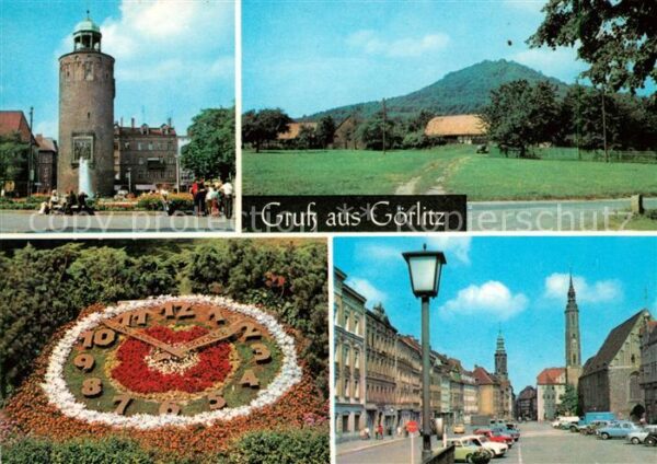 Goerlitz Sachsen Marienplatz Turm Landeskrone Blumenuhr