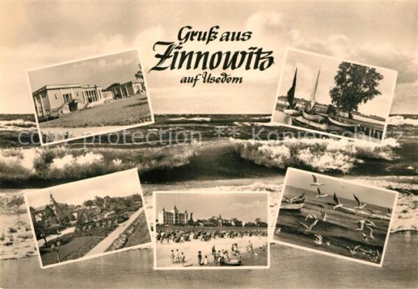 Zinnowitz Ostseebad Strand Möwen Bootsanlegestelle