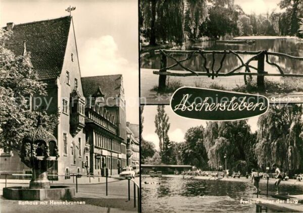 Aschersleben Rathaus mit Hennebrunnen Gondelteich Fr