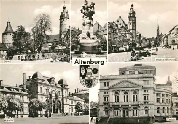 Altenburg Thueringen Schloss Skatbrunnen Markt mit Rathaus B