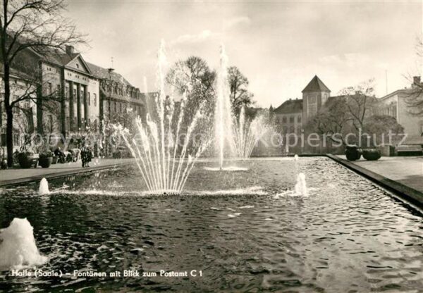 Halle Saale Fontänen mit Postamt Wasserspiele