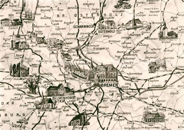Bremen Ausschnitt aus Bilderkarte von Nordwest