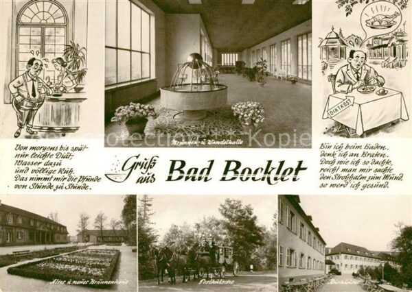 Bad Bocklet Brunnen und Wandelhalle Karikatur Diätk