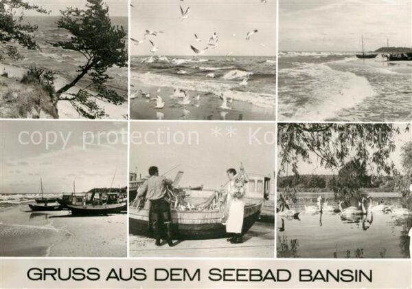 Bansin Ostseebad Strand Fischerboote Schwäne Möwen