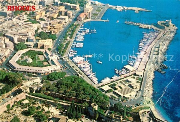 Rhodos Rhodes Aegaeis Stadt und Hafen Fliegeraufnahme