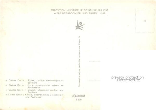 Exposition Universelle Bruxelles 1958 Civitas Dei Eglise carillon electroniqu – Bild 2
