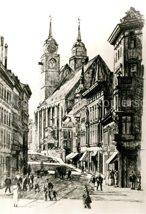 Radierung W. Giese Magdeburg Johannisberg von Ost