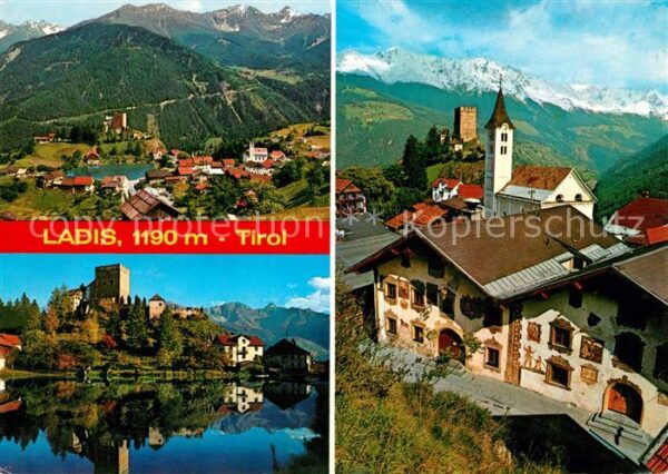 Ladis Ortsansicht mit Kirche Burg Wasserspieg