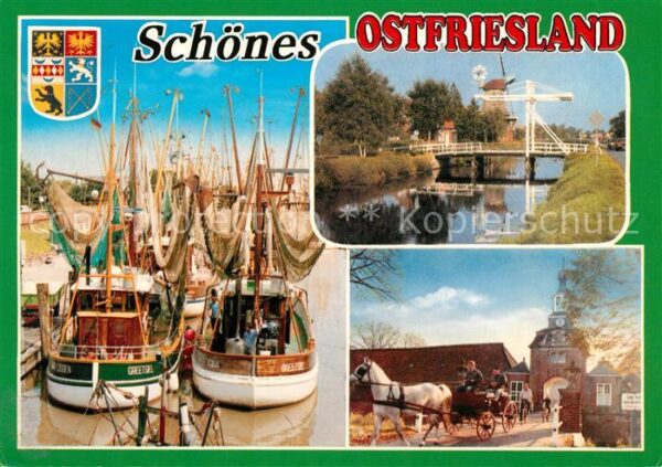 Ostfriesland Fischerhafen Zugbrücke Pferdekutsche