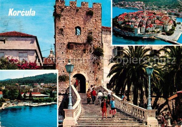 Korcula Fliegeraufnahme Steinturm mit Treppe