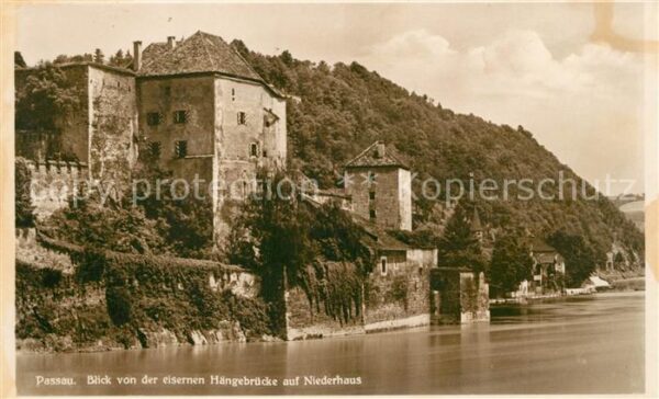 Passau Blick von der eisernen Hängebrücke auf
