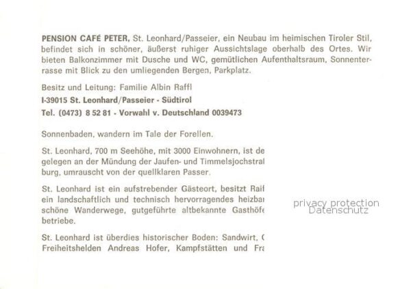 St Leonhard Passeier Pension Cafe Peter Terrasse Gasträume – Bild 2