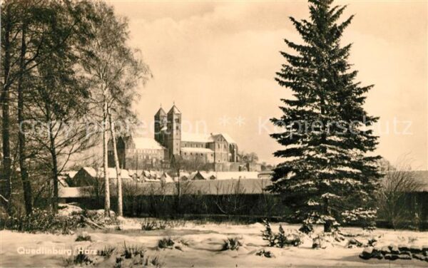 Quedlinburg Blick zum Schloss im Winter