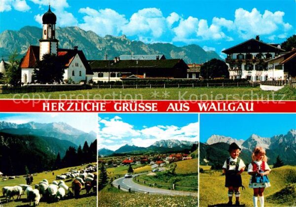 Wallgau Ortsansicht mit Kirche Alpenpanorama Sc