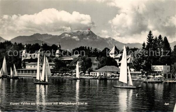 Velden Woerthersee Ansicht vom See aus Segelboote Mittagsk